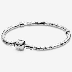 PANDORA 7.1" Barrel Clasp Snake Chain Bracelet Authentic Silver Classic Moments
